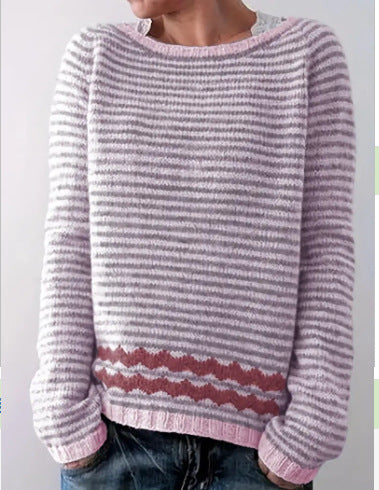 Women's Round Neck Loose Multicolor Pullover Sweater