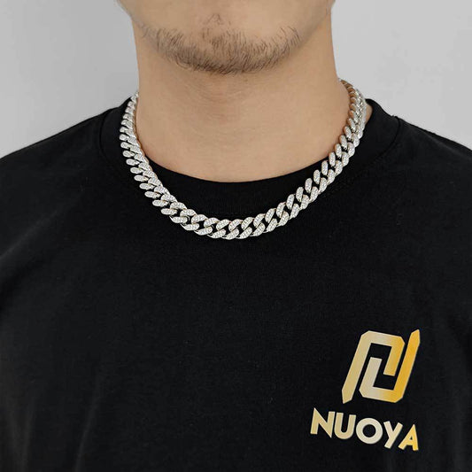 European Hip Hop Ornament 12mm Spring Fastener Double Row Zircon Necklace Bracelet