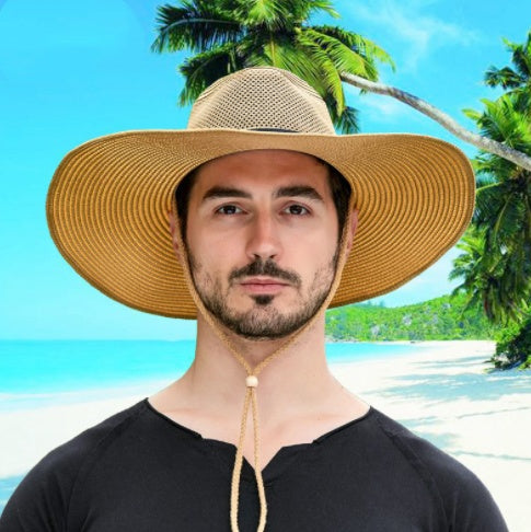 Mesh Big Brim Straw Hat Men’s Sun Protection
