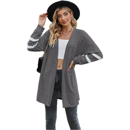 Women's Long-sleeved Stitching Contrast Color Knitted Cardigan