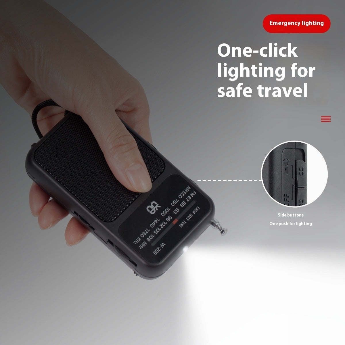 Dual Power FM AM Pocket Radio with Flashlight