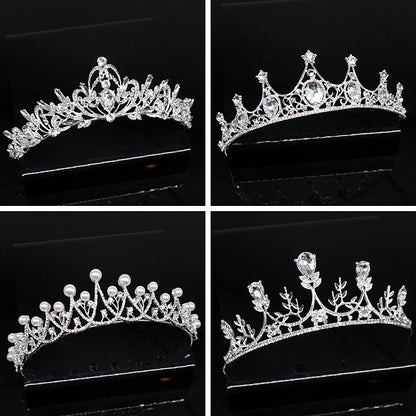 Vintage Pearl Rhinestone Crown Headband for Women - Alloy Hair Accessory Available in 7 Colors