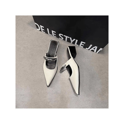 New Spring And Summer Metal Buckle French Style Slip-on Closed Toe Half Slippers For Women