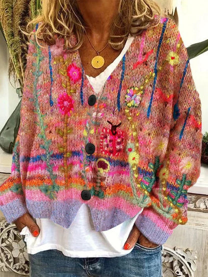 3D Women's Printed Wear Cardigan Soft-feel Sweater