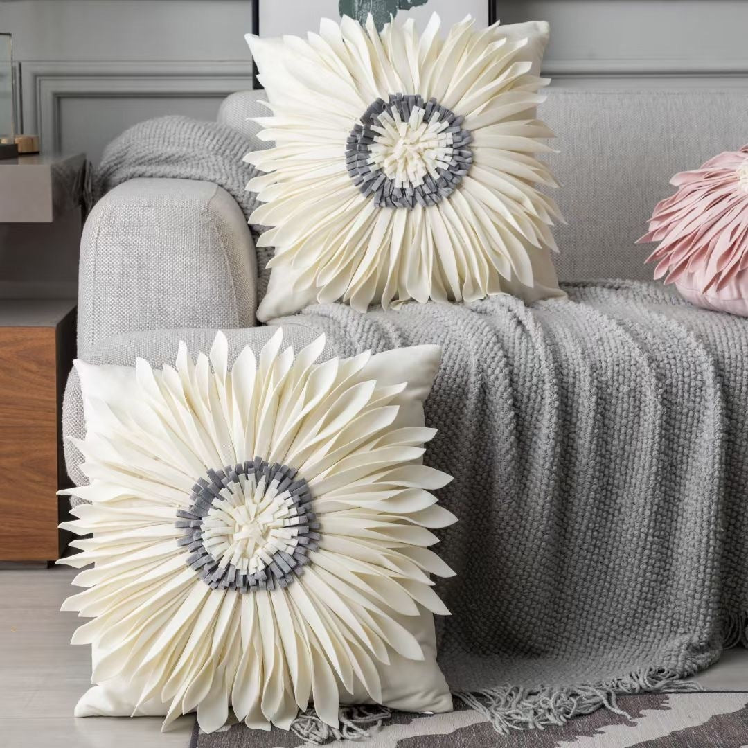 Modern White Velvet Chrysanthemum Pillow