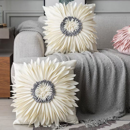 Modern White Velvet Chrysanthemum Pillow