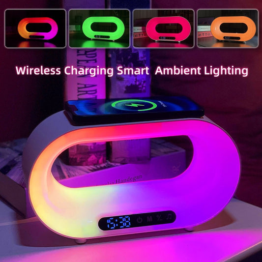 3-in-1 LED Desk Lamp RGB Wireless Charger Alarm Clock