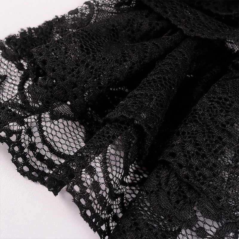 Vintage Embroidered Lace Black Bow Tie