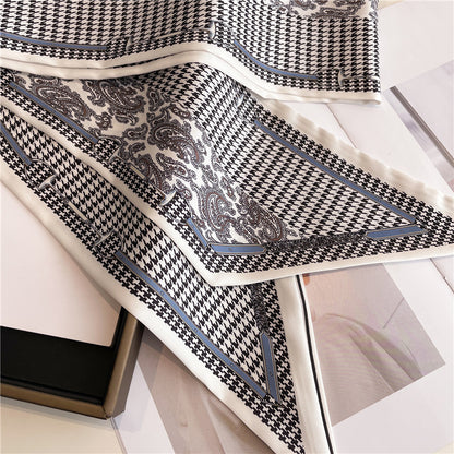 Thin Houndstooth Silk Scarf - Hair Tie