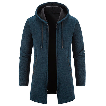 Autumn And Winter Fleece-lined Thickening Trendy Solid Color Men's Cardigan
