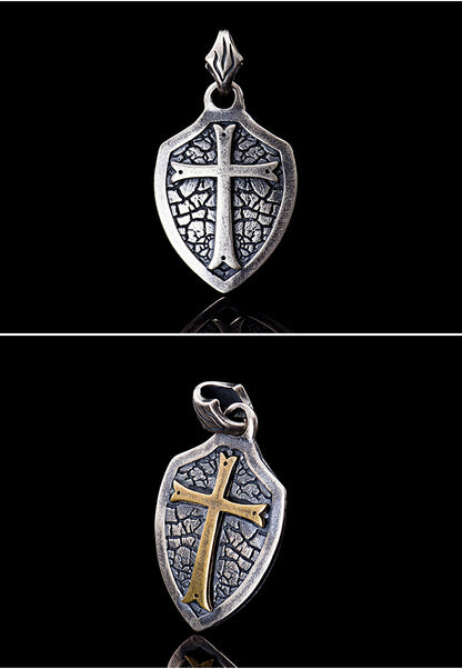 S925 Sterling Silver Cross Shield Pendant