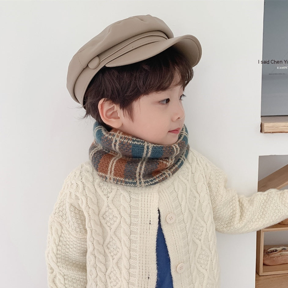 Warm All-matching Plaid Knitted Children's Scarf
