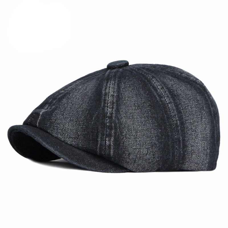 Spring Autumn Washed Denim Octagonal Beret