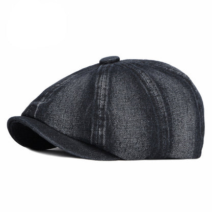 Spring Autumn Washed Denim Octagonal Beret