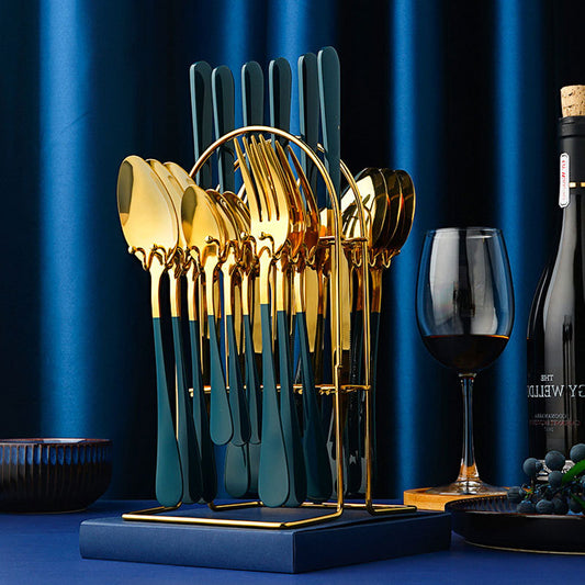 Gold Stainless Steel Cutlery Set With Rack