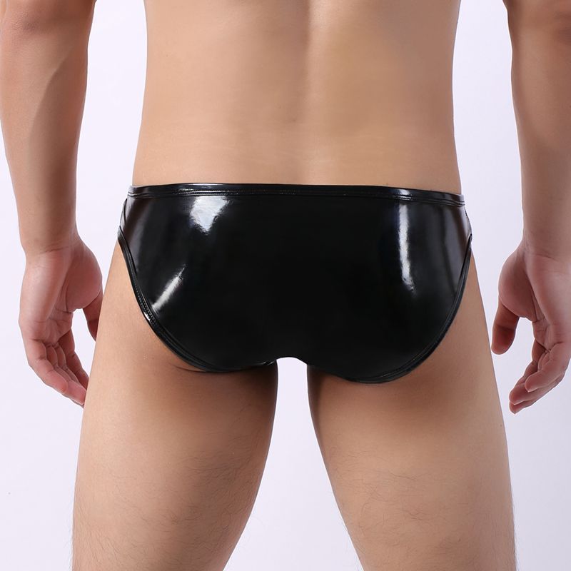 Men's Faux Leather U Convex Low Waist Briefs