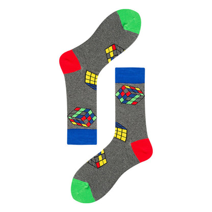 Men's Mid-calf Colorful Guitar Cat Face Cotton Socks