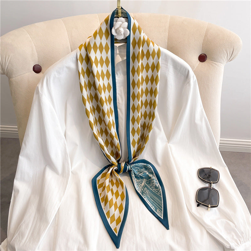 Thin Houndstooth Silk Scarf - Hair Tie