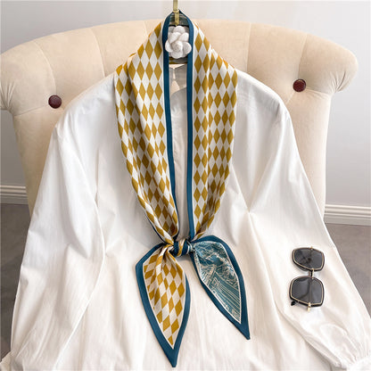Thin Houndstooth Silk Scarf - Hair Tie