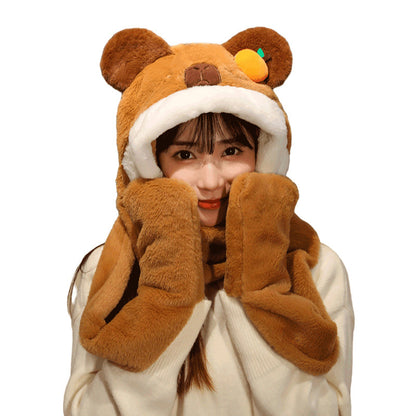 Cute Bear Hat Scarf Gloves Set