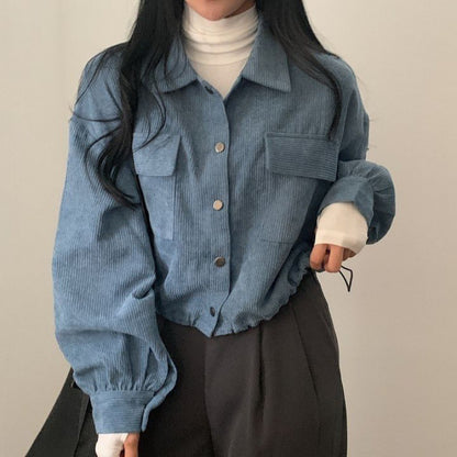 Loose All-match Single-breasted Lapel Short Corduroy Shirt