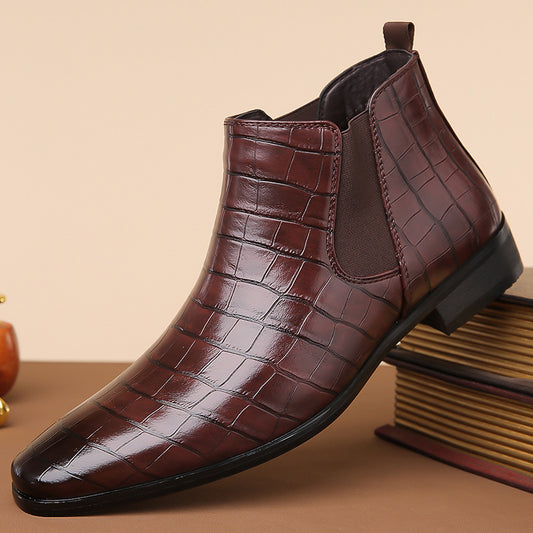 Short High-top Glossy Leather Chelsea Boots