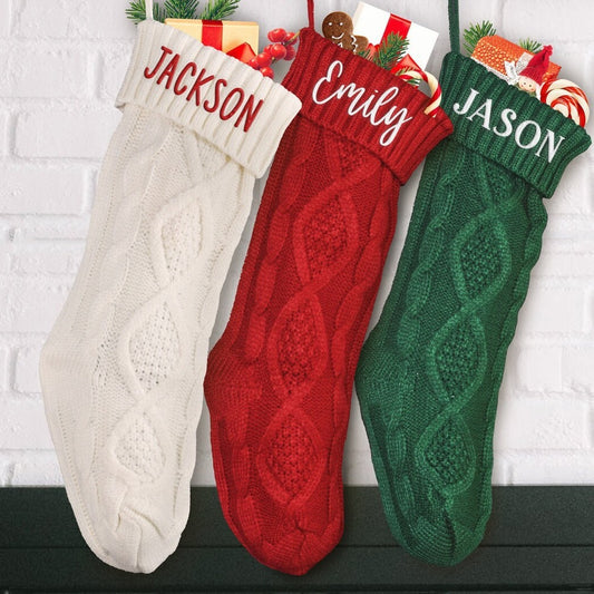 Embroidered Knitted Christmas Socks