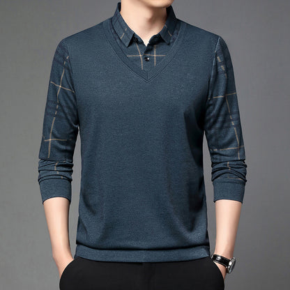 Fake Two-piece Lapel Long-sleeved Men's T-shirt
