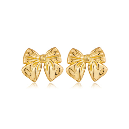 Euro-American Bow Earrings, 18K Copper Plating