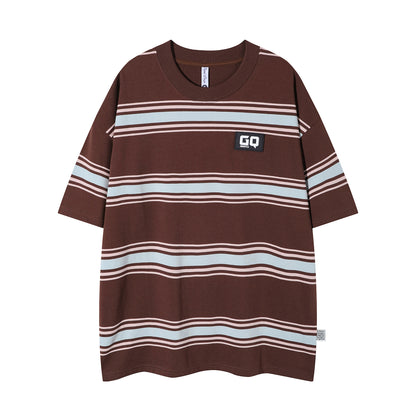 Vintage Stripe Niche Couple Loose Half Sleeve Top
