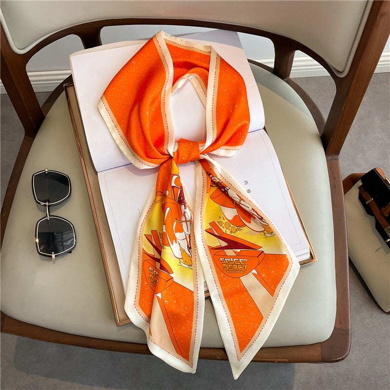 Thin Houndstooth Silk Scarf - Hair Tie