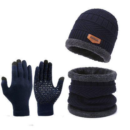 Men's Winter Scarf Gloves Hat Three-piece Set