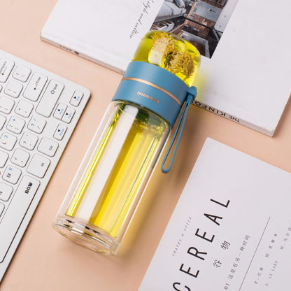 Glass Water Bottle with Tea Infuser and Double Wall