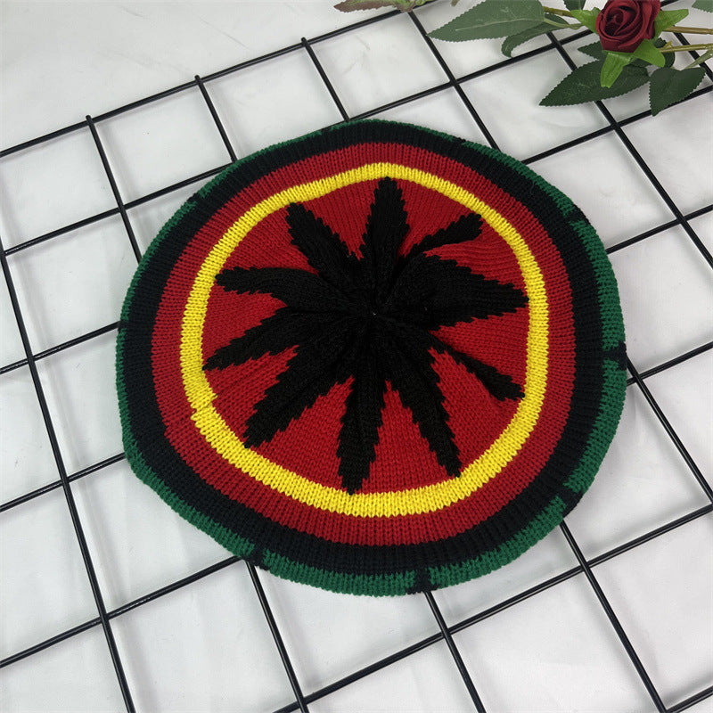 Hand Crocheted Wool Beret Jamaica Colorblock