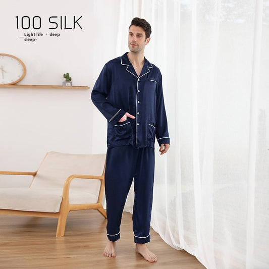 Men's 22 M Heavy Mulberry Silk Pajamas Lapel Homewear