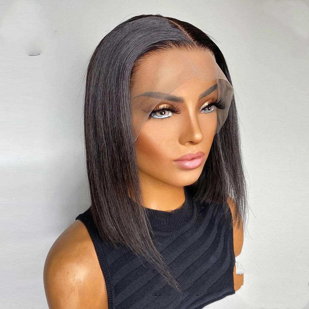 Short Bone Straight 13x4 Transparent Lace Front Wig