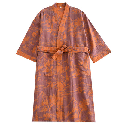Couple Cotton Loose Lace Bathrobe Jacquard Pajamas