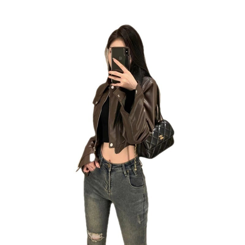 Retro Coffee Leather Moto Jacket