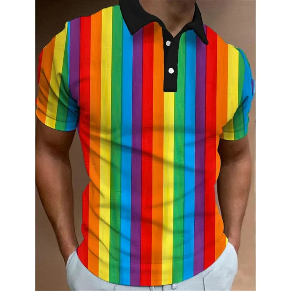 Men's 3D Rainbow Print Casual T-shirt
