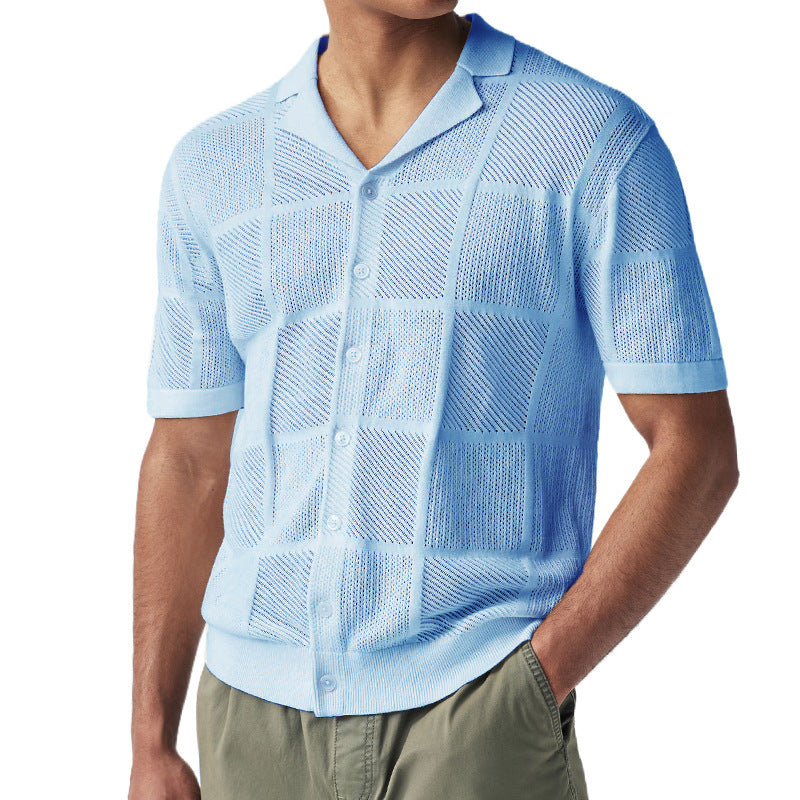 Men's Knit Polo Collar Cardigan Top