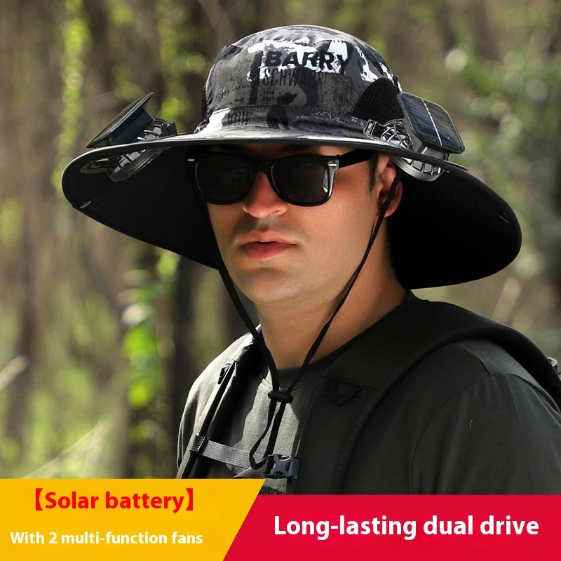Removable Solar Recharge Fan Embedded Big Brim Hat