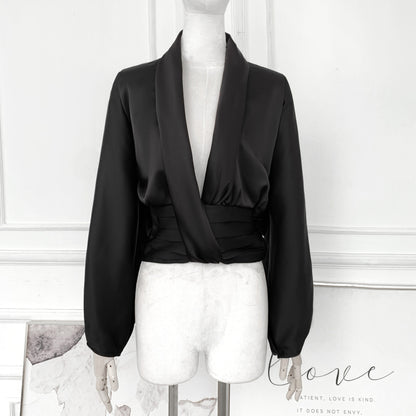 French Drape Pleated Long Sleeve Shirt