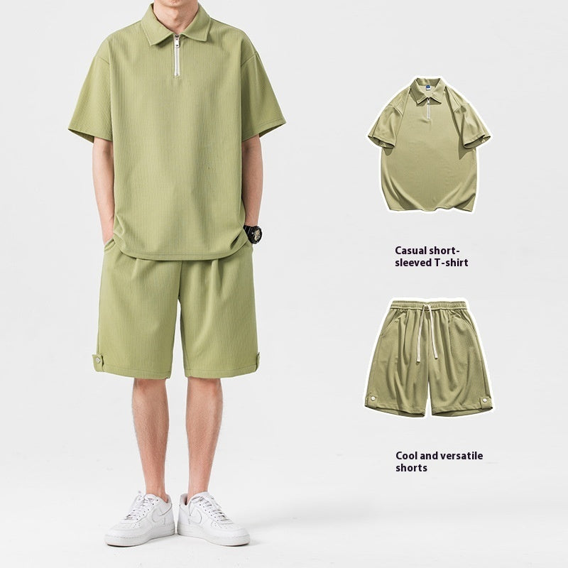 Polo Shirt Sports Shorts Solid Color Couple Suit