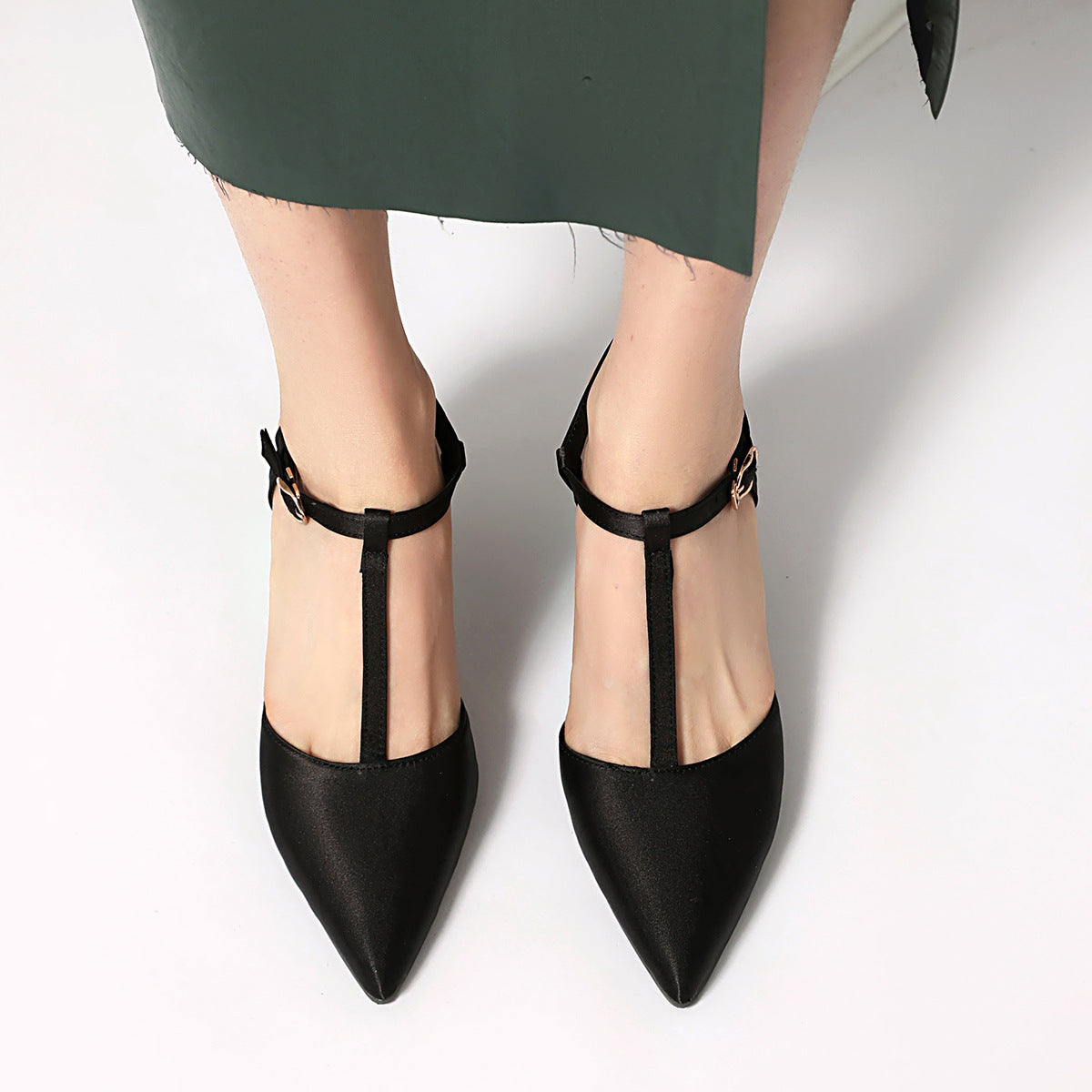 Spring And Summer European And American Pointed High Heels Four-season Shoes T-strap Toe