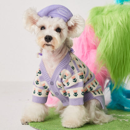 Purple Flower Pet Dog Sweater Cardigan