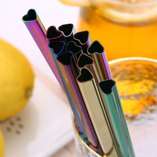 Reusable Metal Heart-shaped Drinking Straws Set