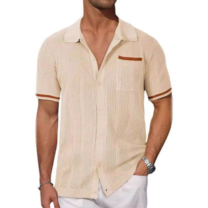 Men's Short Sleeve Pocket Hollow Summer Cardigan