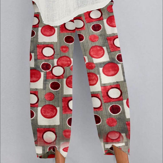Women's Loose And Irregular Rendering Printing Elastic Waist Dungarees