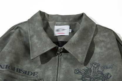 Men's Cross Print Loose Leather Jacket