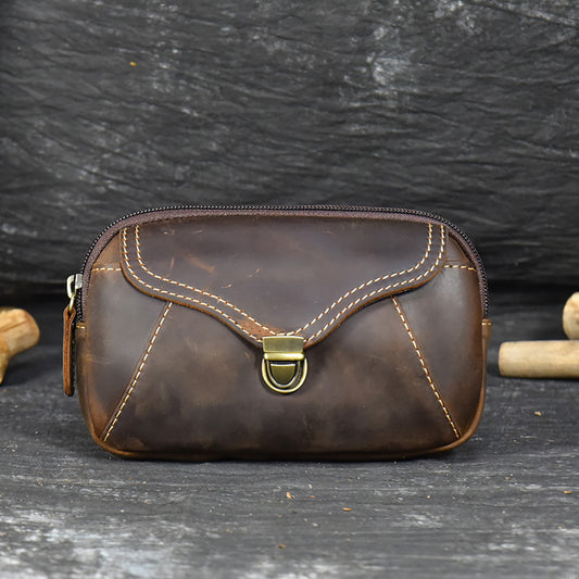 Men Waist Pack Genuine Leather Retro Cell Phone